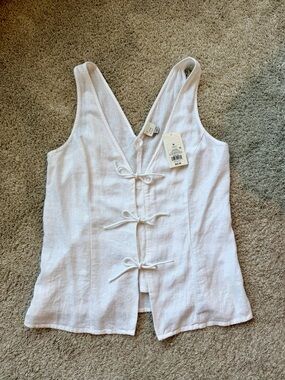 A New Day NWT Women's White Linen Tie-Front Tank Top